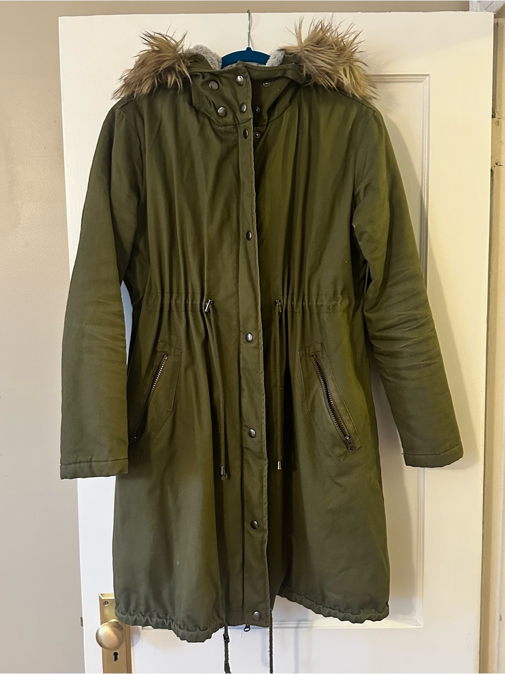 Seraphine Penelope Baby Wearing Coat 3 in 1 Green Maternity Fur Lined Parka 10 - Picture 5 of 12